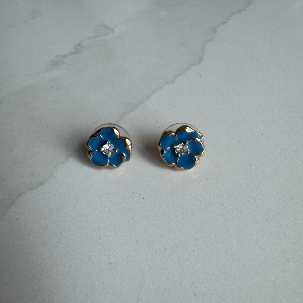 Kate Spade Gold and Blue Floral Stud Earrings